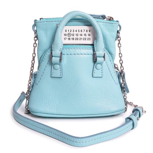 （未使用　展示品）Maison Margiela メゾン マルジェラ SB1WG0022 5AC クラシック ベビー ゴートスキン レザー アクア ブルー チェーン ショルダーバッグ 斜め掛け シルバー金具