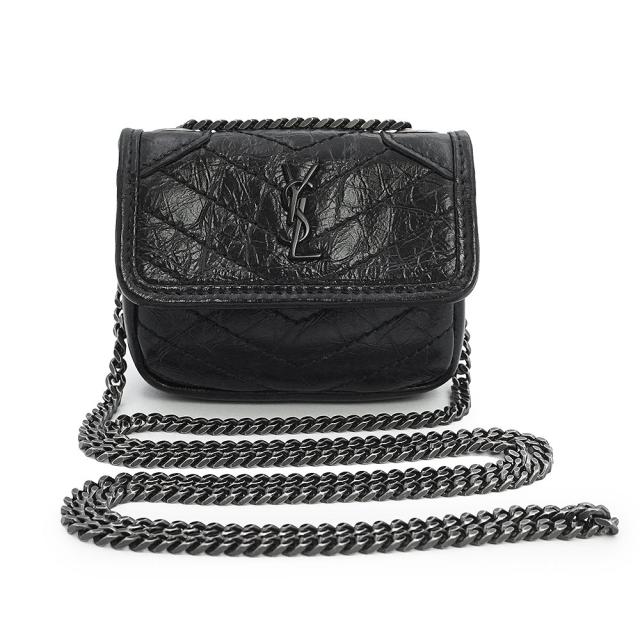 （未使用　展示品）SAINT LAURENT サンローラン 710844 NIKI ニキ カーフスキン ネロ ブラック チェーン ショルダー バッグ エアポッズ AirPods イヤホンケース レザー ガンメタル金具