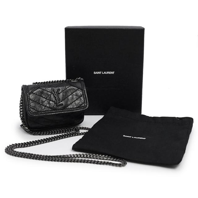 （未使用　展示品）SAINT LAURENT サンローラン 710844 NIKI ニキ カーフスキン ネロ ブラック チェーン ショルダー バッグ エアポッズ AirPods イヤホンケース レザー ガンメタル金具_1