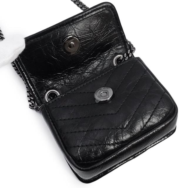 （未使用　展示品）SAINT LAURENT サンローラン 710844 NIKI ニキ カーフスキン ネロ ブラック チェーン ショルダー バッグ エアポッズ AirPods イヤホンケース レザー ガンメタル金具_2