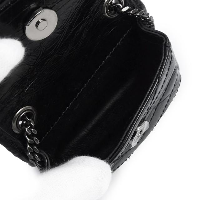 （未使用　展示品）SAINT LAURENT サンローラン 710844 NIKI ニキ カーフスキン ネロ ブラック チェーン ショルダー バッグ エアポッズ AirPods イヤホンケース レザー ガンメタル金具_3