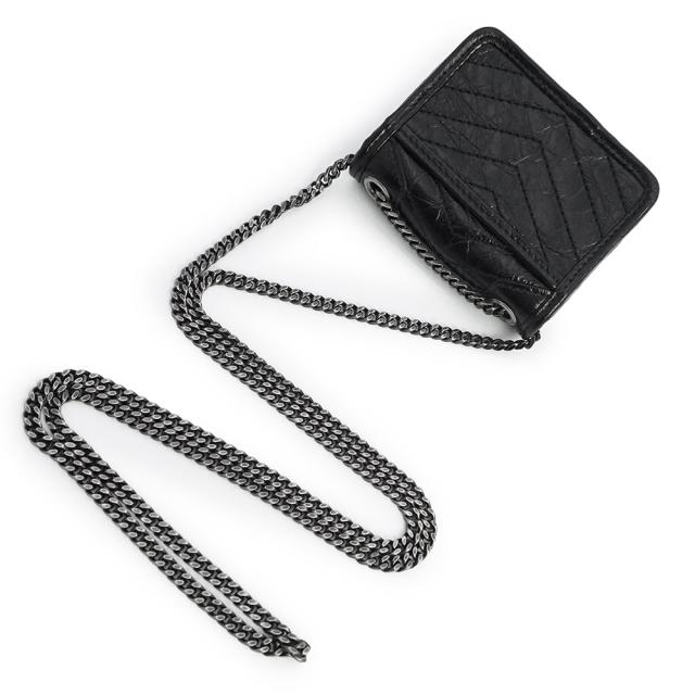 （未使用　展示品）SAINT LAURENT サンローラン 710844 NIKI ニキ カーフスキン ネロ ブラック チェーン ショルダー バッグ エアポッズ AirPods イヤホンケース レザー ガンメタル金具_6