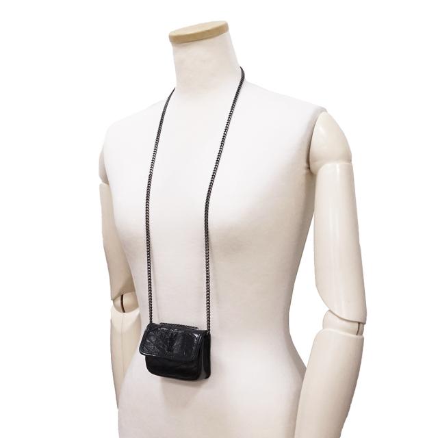 （未使用　展示品）SAINT LAURENT サンローラン 710844 NIKI ニキ カーフスキン ネロ ブラック チェーン ショルダー バッグ エアポッズ AirPods イヤホンケース レザー ガンメタル金具_8