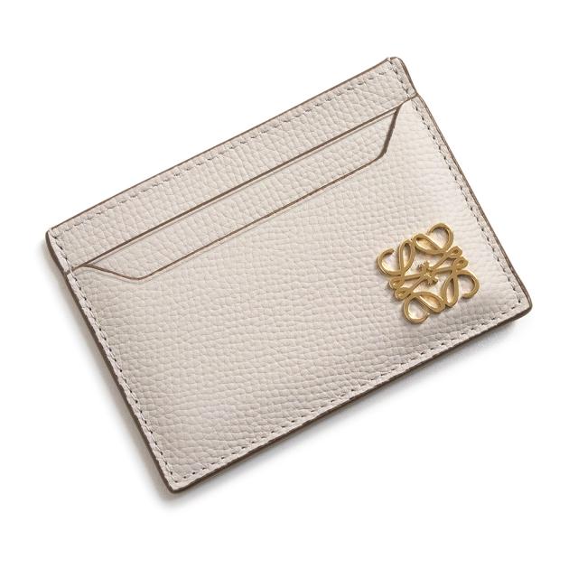 （新品・未使用品）LOEWE ロエベ C821075X09 アナグラム プレーン カードホルダー ぺブルグレインカーフスキン レザー ライトゴースト グレー カードケース 名刺入れ 定期入れ パスケース ゴールド金具