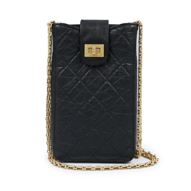 （未使用　展示品）CHANEL シャネル AP1264 2.55 マトラッセ チェーンショルダー カーフスキン ブラック 携帯 ケース ポーチ スマートフォンケース 斜め掛け レザー アンティークゴールド金具