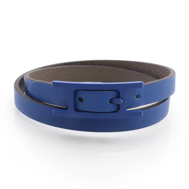 （新品・未使用品）HERMES エルメス ビーアピ ドゥブルトゥール ソー ブルー ヴォースイフト ヴォーエプソン ブルーフランス グリエタン リバーシブル 2連 ブレスレット #T5 レザー ブルー金具 箱付