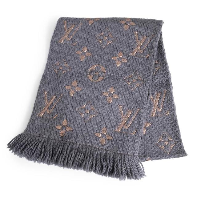 （中古）LOUIS VUITTON ルイ ヴィトン Ｍ70467 エシャルプ ロゴマニア シャイン ウール シルク ポリエステル グリ グレー マフラー ストール