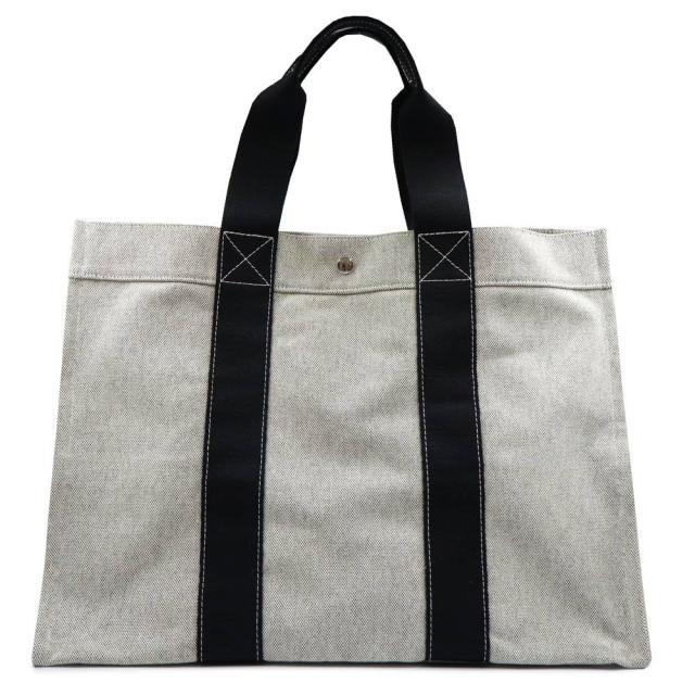 （中古）HERMES エルメス ボラボラ GM コットン100％ キャンバス グレー ブラック トートバッグ シルバー金具