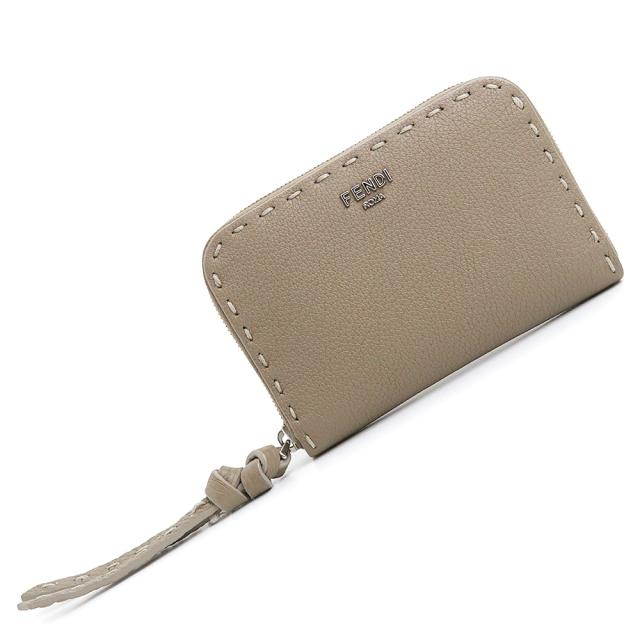 （美品）FENDI フェンディ 8M0313 セレリア ピーカブー ジップアラウンド財布 ミニ ウォレット カーフスキン ベージュ コインケース 小銭入れ レザー シルバー金具 箱付