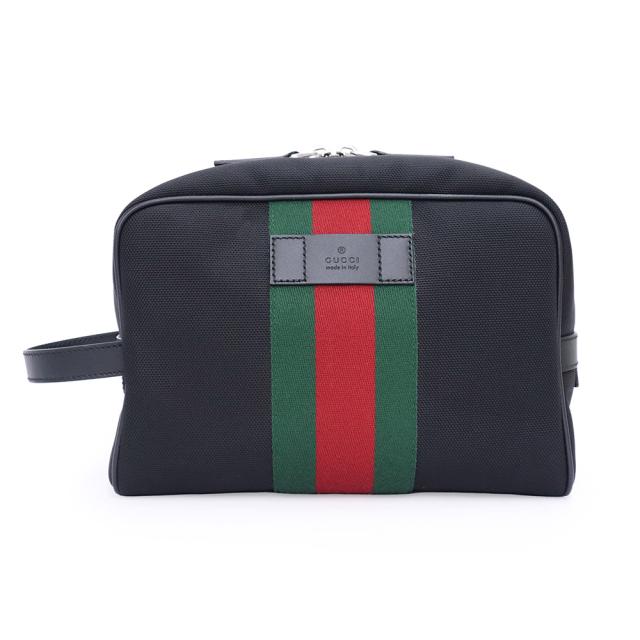 （未使用　展示品）GUCCI グッチ 630916 シェリーライン ウェブストライプ テクノキャンバス レザー ブラック グリーン レッド セカンドバッグ クラッチ ナイロン シルバー金具
