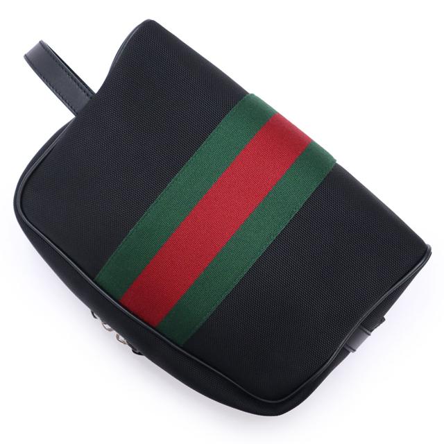 （未使用　展示品）GUCCI グッチ 630916 シェリーライン ウェブストライプ テクノキャンバス レザー ブラック グリーン レッド セカンドバッグ クラッチ ナイロン シルバー金具_4
