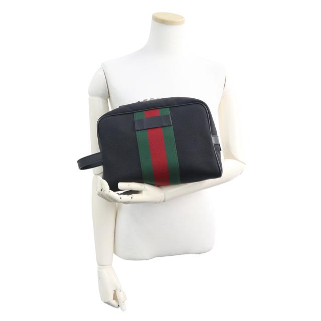 （未使用　展示品）GUCCI グッチ 630916 シェリーライン ウェブストライプ テクノキャンバス レザー ブラック グリーン レッド セカンドバッグ クラッチ ナイロン シルバー金具_6