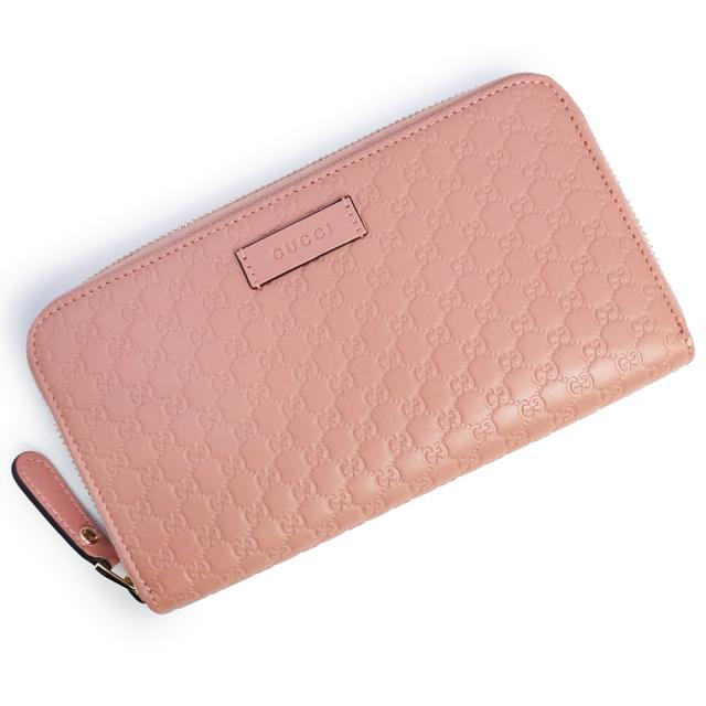 （美品）GUCCI グッチ 449391 シグネチャー マイクログッチシマレザー ピンク ラウンドファスナー ジップ 長財布 ゴールド金具