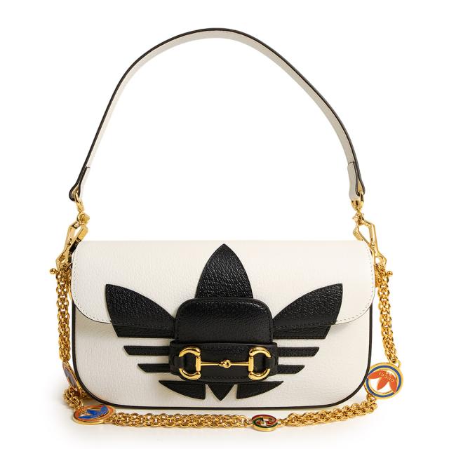 （新品・未使用品）GUCCI グッチ 722009 アディダス コラボ ホースビット レザー ホワイト ブラック 2Way チェーン ショルダーバッグ 斜め掛け ゴールド金具