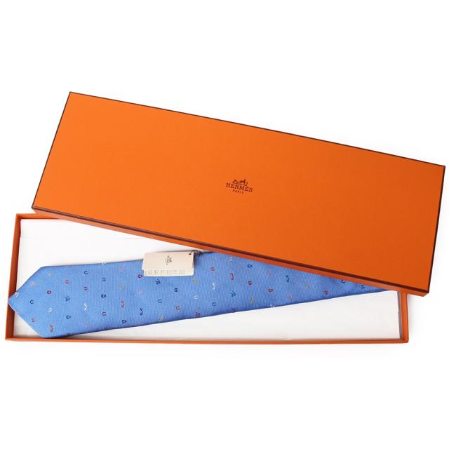 （新品・未使用品）HERMES エルメス トゥティ フルッティ エケストル Tutti Frutti Equestrian シルク100％ シエル ブルー マルチカラー ネクタイ 7CM 箱付_1