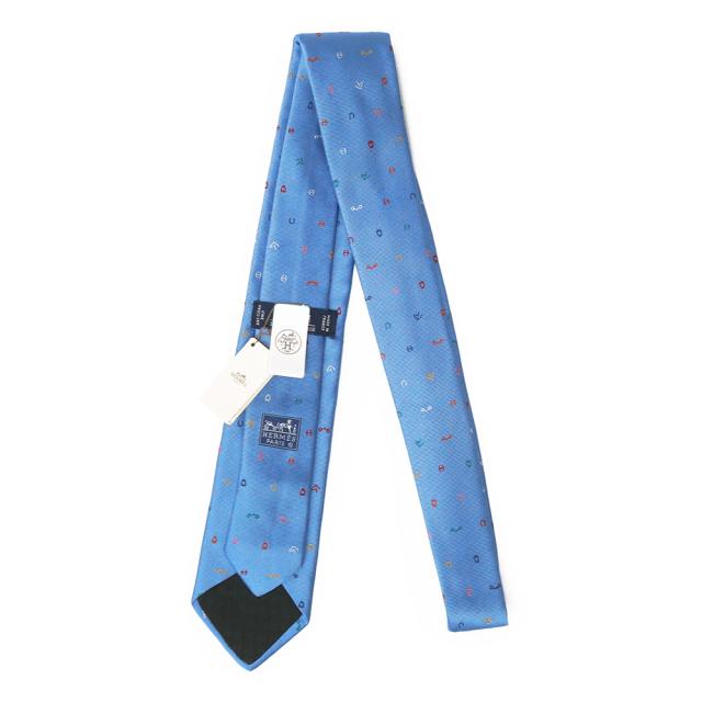 （新品・未使用品）HERMES エルメス トゥティ フルッティ エケストル Tutti Frutti Equestrian シルク100％ シエル ブルー マルチカラー ネクタイ 7CM 箱付_3