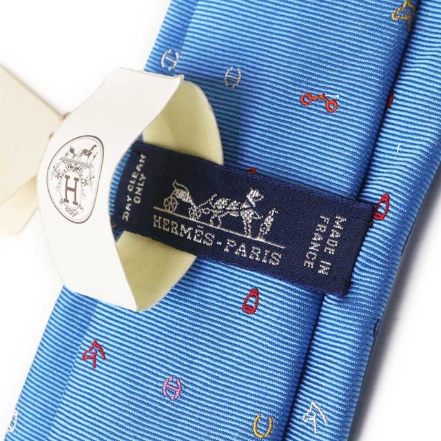 （新品・未使用品）HERMES エルメス トゥティ フルッティ エケストル Tutti Frutti Equestrian シルク100％ シエル ブルー マルチカラー ネクタイ 7CM 箱付_7
