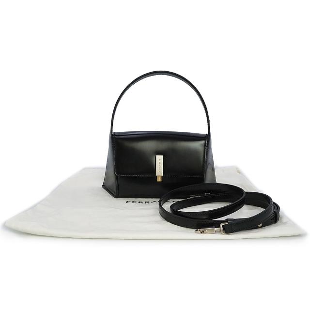 （未使用　展示品）Salvatore Ferragamo サルヴァトーレフェラガモ 213971 ジオメトリック カーフスキン ブラック ミニ ショルダー ハンドバッグ 斜め掛け レザー シルバー ゴールド金具_1