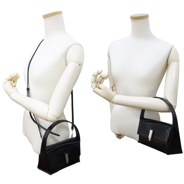 （未使用　展示品）Salvatore Ferragamo サルヴァトーレフェラガモ 213971 ジオメトリック カーフスキン ブラック ミニ ショルダー ハンドバッグ 斜め掛け レザー シルバー ゴールド金具_8