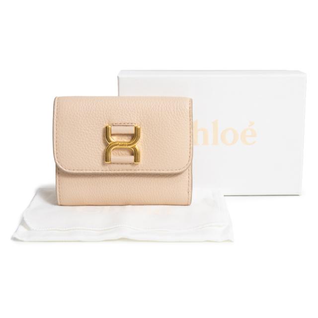 （新品・未使用品）Chloe クロエ CHC23AP0996J5 MARCIE マーシー スモールトリフォールドウォレット Cement Pink ピンクベージュ 三つ折り財布 ゴールド金具 箱付_1