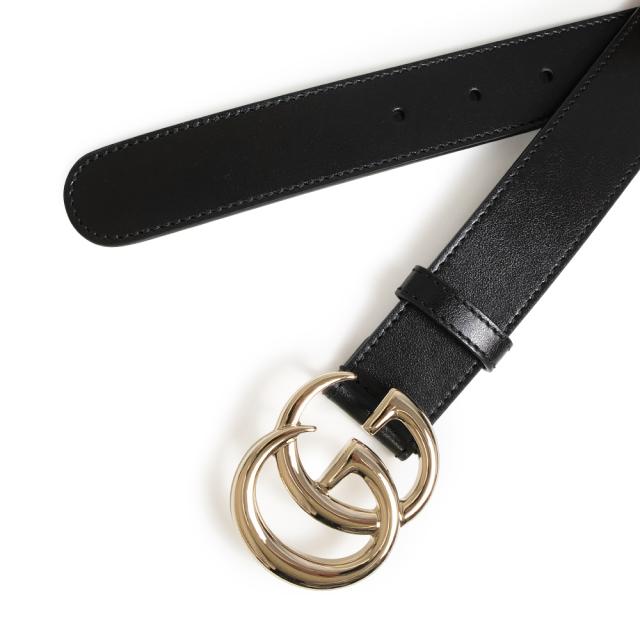 グッチ 625839 ダブルG スリムベルト #85 レザー ブラック ライトゴールド金具 GUCCI（未使用保管品） 未使用保管品）GUCCI グッチ 625839 ダブルG スリムベルト #85 レザー