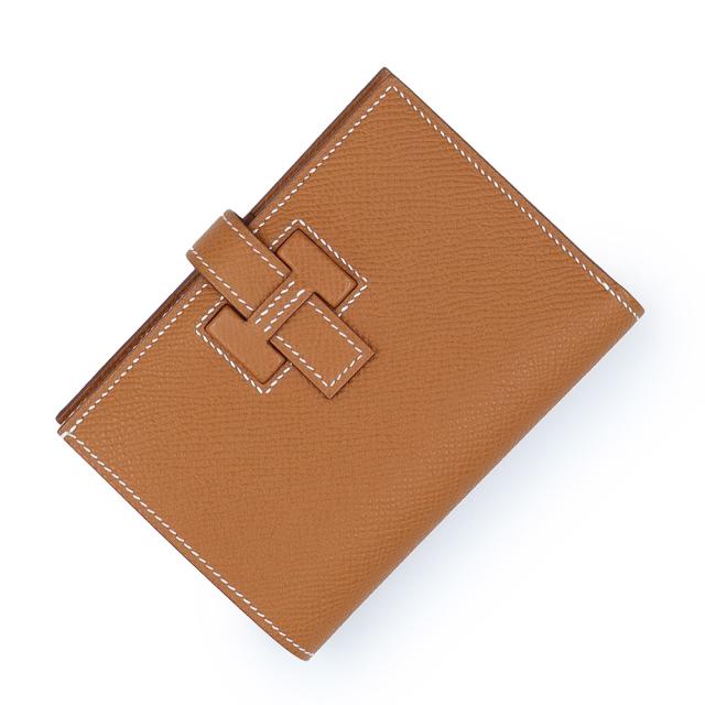 （新品・未当てはめる品）HERMES エルメス ニューHパッサン コンパクトウォレット ヴォーエプソン ゴールド W目じるし 二つ折り紙入れ なめし革 しろがね色金具 箱付