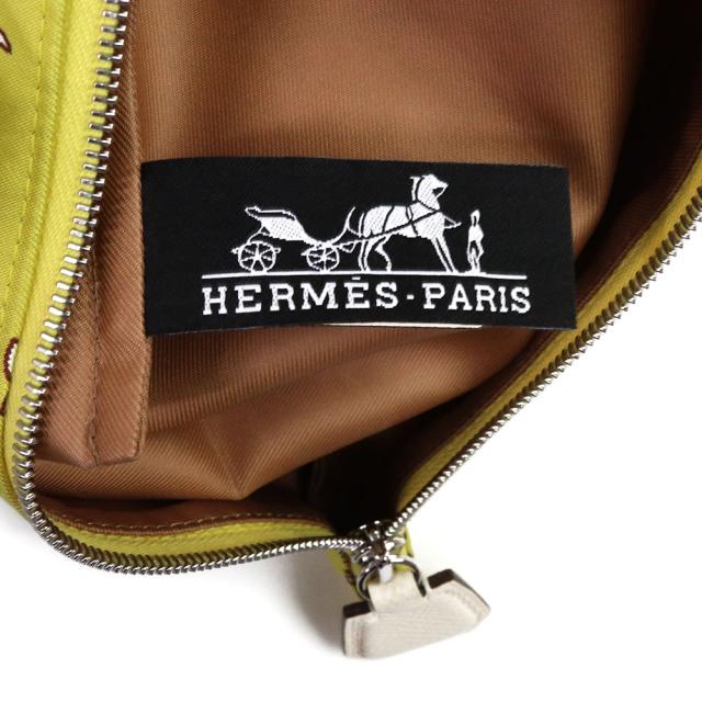 （未使用保管品）HERMES エルメス シルキーポケット ポーチ レオパード LES LEOPARDS コスメ 化粧 フラット ポーチ シルク100％ ヴォーエプソン ジョーヌシトロン モーヴペール ナタ イエロー レザー シルバー金具 U刻印 箱付_6