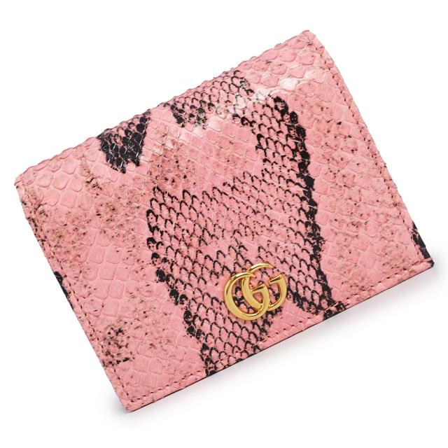 （新品・未使用品）GUCCI グッチ 456126 GGマーモント ダブルG スモールウォレット パイソン ピンク コンパクト 二つ折り財布 エキゾチックレザー ゴールド金具