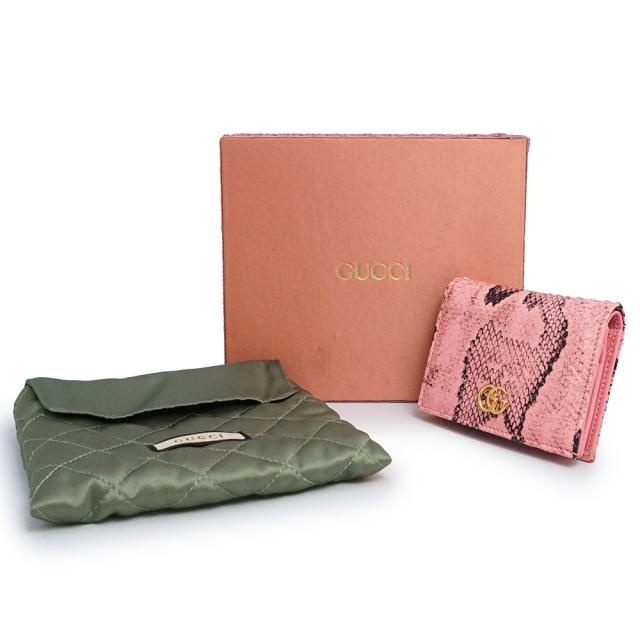 （新品・未使用品）GUCCI グッチ 456126 GGマーモント ダブルG スモールウォレット パイソン ピンク コンパクト 二つ折り財布 エキゾチックレザー ゴールド金具_1