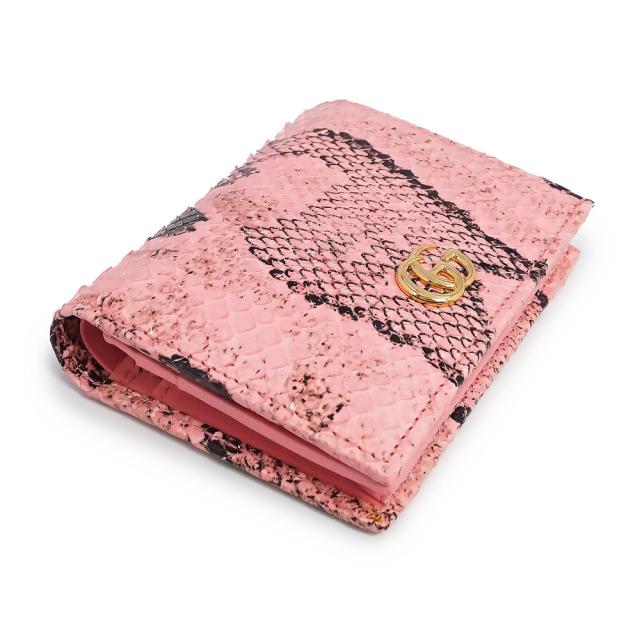 （新品・未使用品）GUCCI グッチ 456126 GGマーモント ダブルG スモールウォレット パイソン ピンク コンパクト 二つ折り財布 エキゾチックレザー ゴールド金具_5