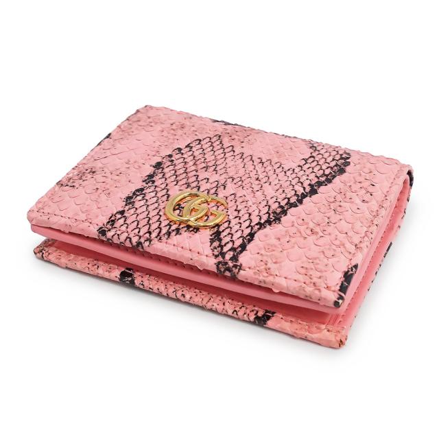 （新品・未使用品）GUCCI グッチ 456126 GGマーモント ダブルG スモールウォレット パイソン ピンク コンパクト 二つ折り財布 エキゾチックレザー ゴールド金具_7
