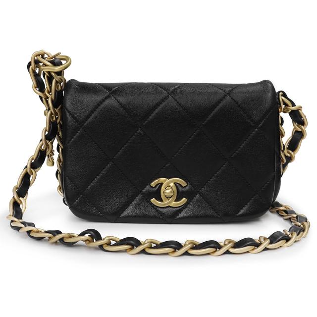 （美品）シャネル CHANEL ココマーク マトラッセ フラップ チェーン ショルダーバッグ 斜め掛け シャイニーラムスキン レザー ブラック 黒 マットゴールド金具 AS4451 箱付