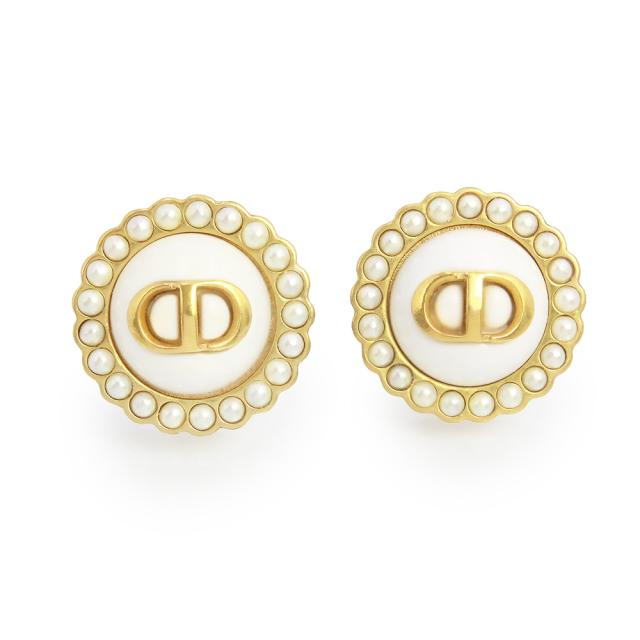 （未使用　展示品）Christian Dior クリスチャンディオール E1835PTCVE プチ Petit CD Baroque バロック パール アンティークゴールド ホワイト スタッド ピアス
