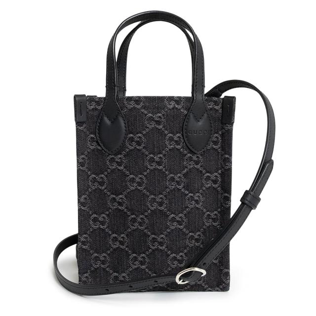 （新品・未使用品）GUCCI グッチ 773730 ミニ トート GGデニム レザー ブラック 2Way ショルダー ハンドバッグ 斜め掛け シルバー金具