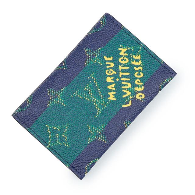 （新品・未使用品）LOUIS VUITTON ルイ ヴィトン M25796 ポルト カルト スリム モノグラムヘリテージ カウハイドレザー ブルーストライプ カードケース 名刺入れ 定期入れ パスケース ゴールド金具 箱付