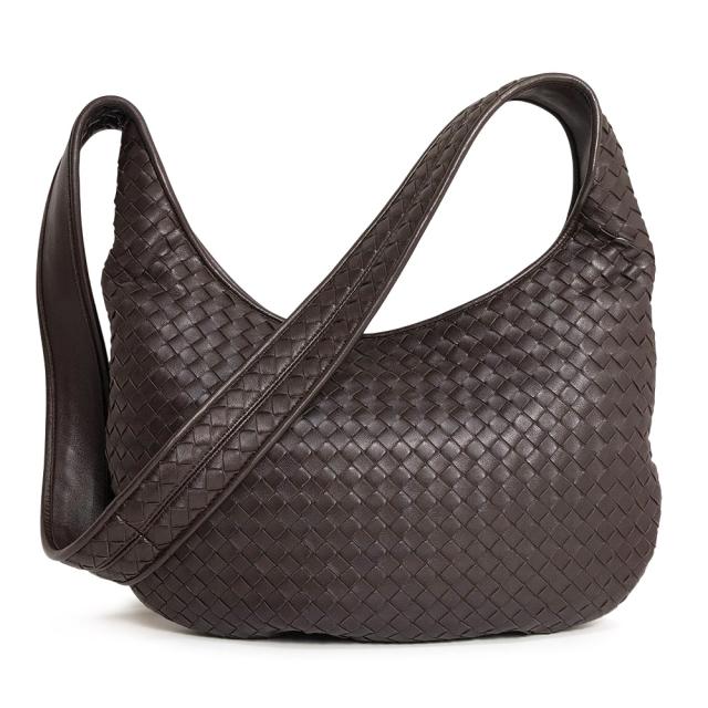 （美品）BOTTEGA VENETA ボッテガヴェネタ 826877 ヴェネト イントレチャート ラムスキン フォンデンテ ブラウン ワンショルダーバッグ 斜め掛け レザー シルバー金具