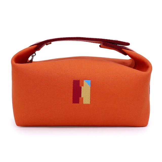 （未使用　展示品）HERMES エルメス ブリッド ア ブラック Hパヴィヨン PM コットンキャンバス コットン100％ ORANGE FEU オレンジフー ポーチ セカンド ハンドバッグ シルバー金具