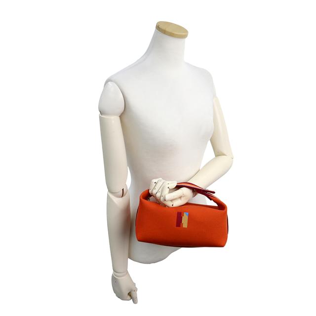 （未使用　展示品）HERMES エルメス ブリッド ア ブラック Hパヴィヨン PM コットンキャンバス コットン100％ ORANGE FEU オレンジフー ポーチ セカンド ハンドバッグ シルバー金具_6