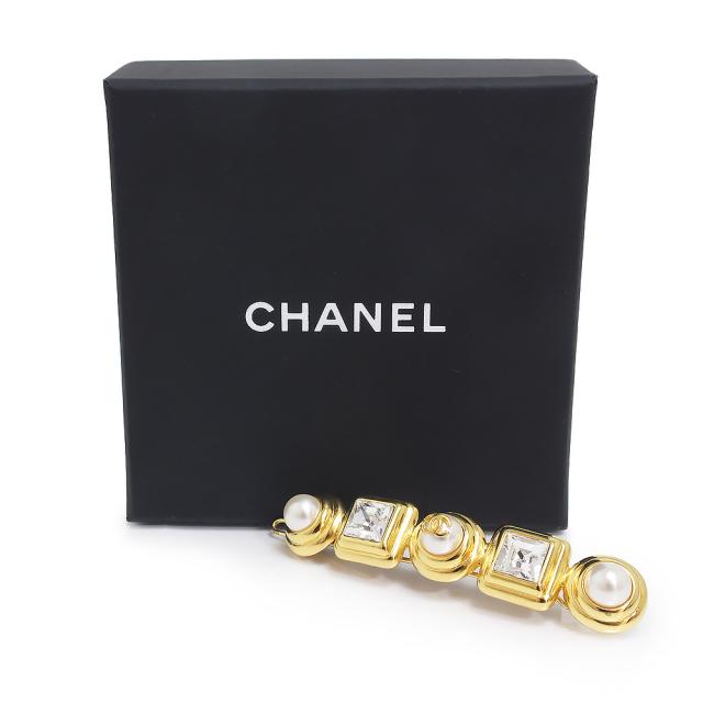 （新品・未使用品）CHANEL シャネル AB5166 パール ラインストーン ココマーク ゴールド バレッタ 髪留め ヘアクリップ ヘアアクセサリー 箱付_1