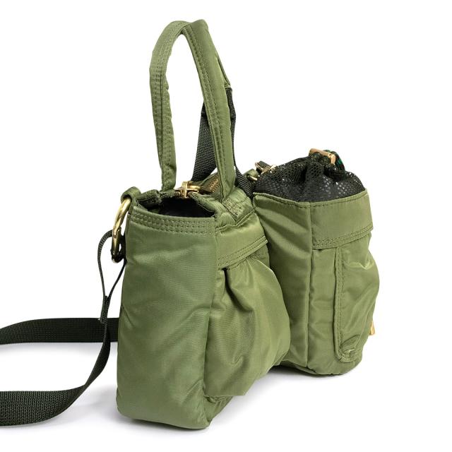 （中古）Sacai サカイ 22-0511S ポーター PORTER コラボ ボトル ポケット トート スモール ナイロン カーキ 2Way ショルダー ハンドバッグ 斜め掛け マットゴールド金具_3