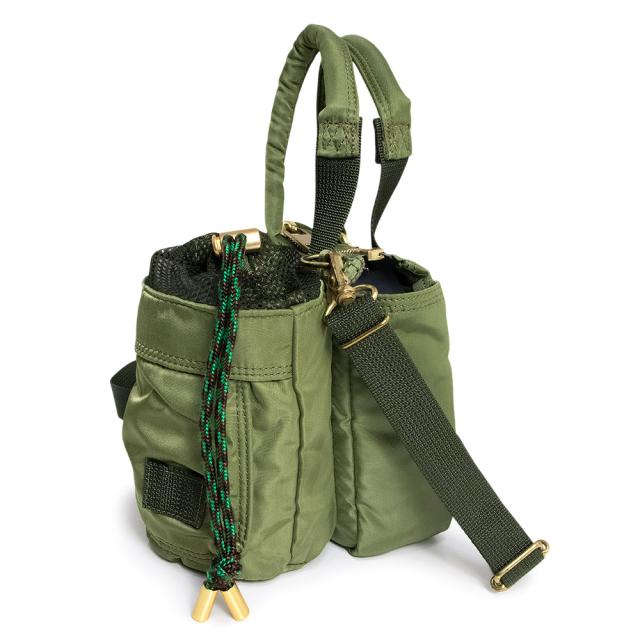 （中古）Sacai サカイ 22-0511S ポーター PORTER コラボ ボトル ポケット トート スモール ナイロン カーキ 2Way ショルダー ハンドバッグ 斜め掛け マットゴールド金具_4