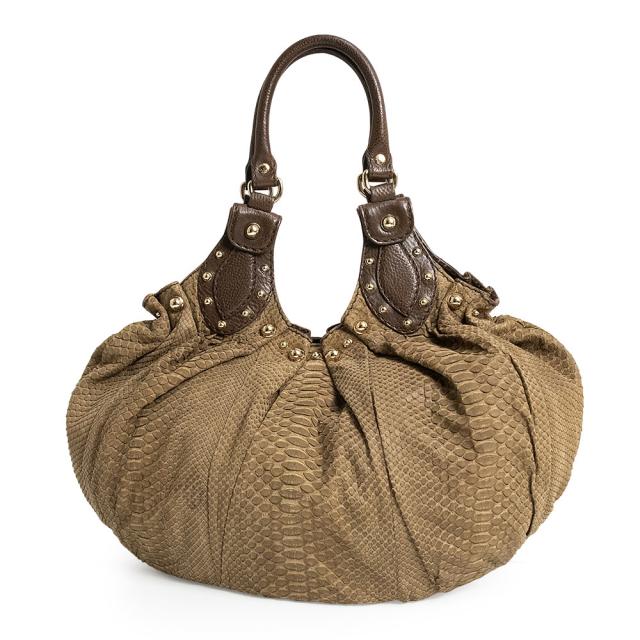 （中古）GUCCI グッチ 203624 ホーボー スタッズ パイソン ブラウン ハンドバッグ エキゾチックレザー ゴールド金具