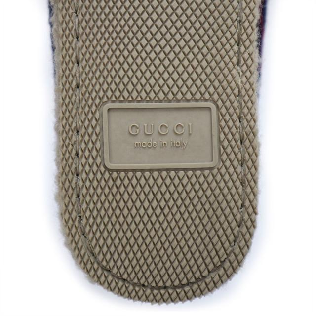 （未使用保管品）GUCCI グッチ ウール ボア ネイビー レッド ホースビット スリッポン シューズ 靴 #36 23cm アンティークゴールド金具 箱付_9
