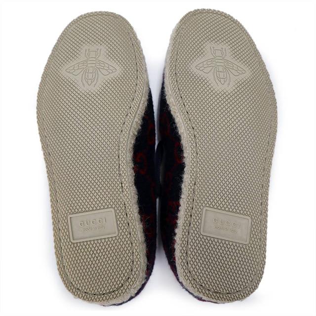 （未使用保管品）GUCCI グッチ ウール ボア ネイビー レッド ホースビット スリッポン シューズ 靴 #36 23cm アンティークゴールド金具 箱付_3