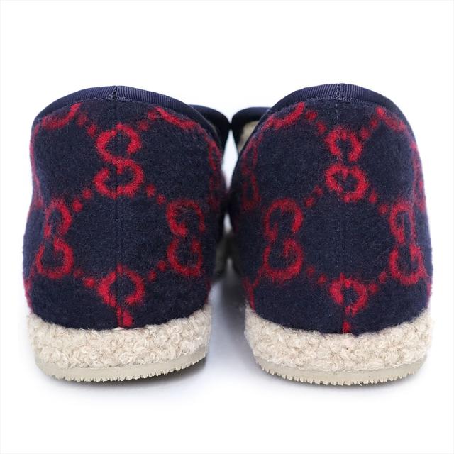 （未使用保管品）GUCCI グッチ ウール ボア ネイビー レッド ホースビット スリッポン シューズ 靴 #36 23cm アンティークゴールド金具 箱付_6