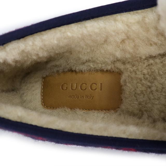 （未使用保管品）GUCCI グッチ ウール ボア ネイビー レッド ホースビット スリッポン シューズ 靴 #36 23cm アンティークゴールド金具 箱付_7