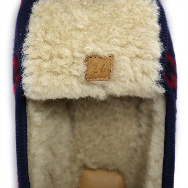 （未使用保管品）GUCCI グッチ ウール ボア ネイビー レッド ホースビット スリッポン シューズ 靴 #36 23cm アンティークゴールド金具 箱付_8