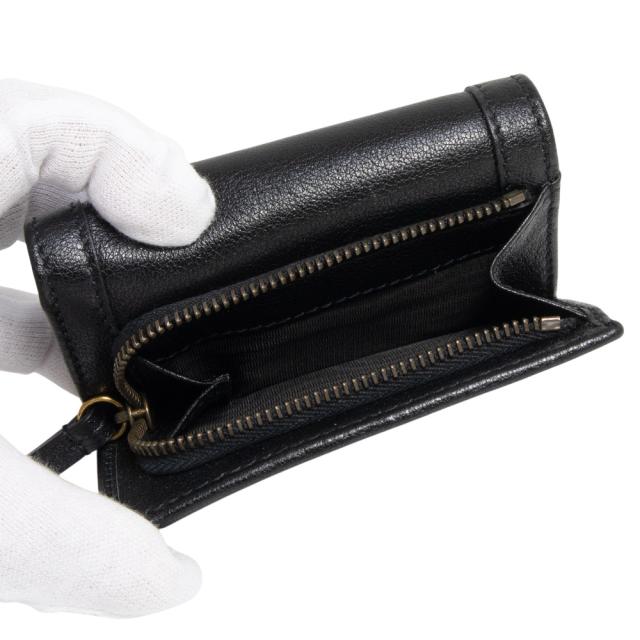 （新品・未使用品）GUCCI グッチ 658633 バンブー付き ミディアム ウォレット コンパクト レザー ブラック 三つ折り財布 アンティークゴールド金具 箱付_4