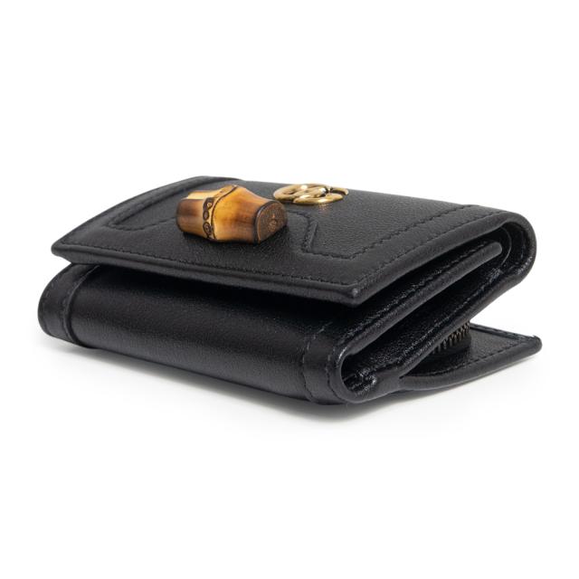 （新品・未使用品）GUCCI グッチ 658633 バンブー付き ミディアム ウォレット コンパクト レザー ブラック 三つ折り財布 アンティークゴールド金具 箱付_7