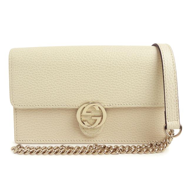 （未使用　展示品）GUCCI グッチ 615523 インターロッキングG チェーンウォレット カーフスキン アイボリー ホワイト 2way クラッチ ショルダーバッグ 斜め掛け レザー ゴールド金具